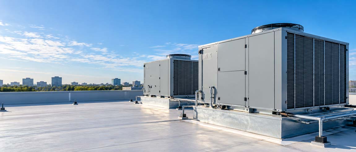 Commercial rooftop HVAC units in Houston